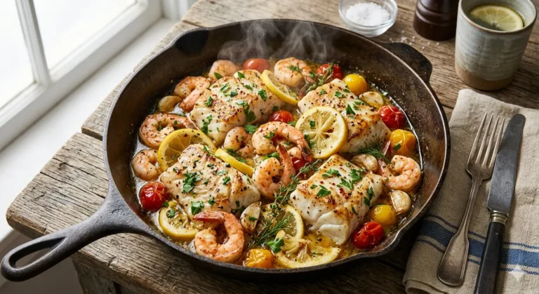Lemon Garlic Butter Shrimp and Fish Skillet