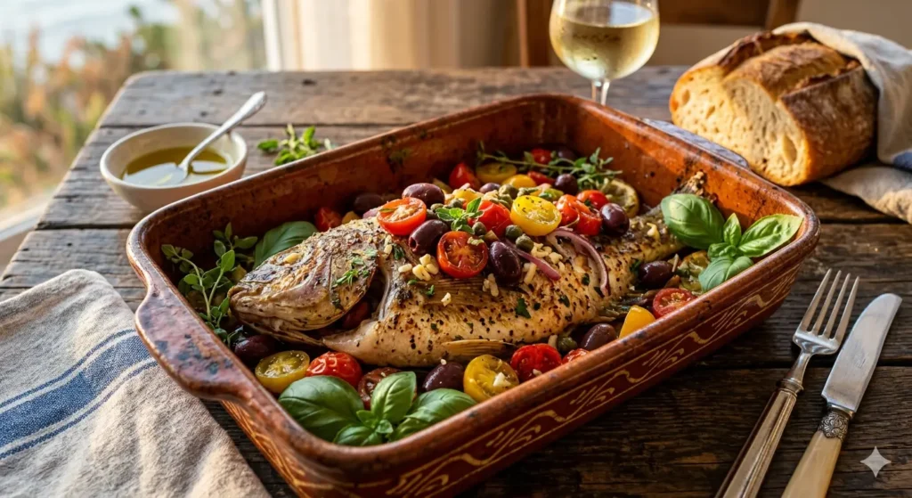 Mediterranean Baked Tilapia with Tomatoes and Olives
