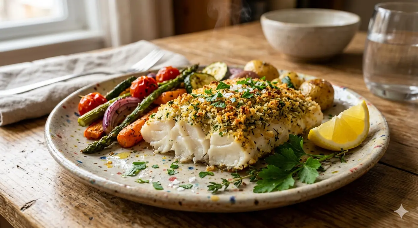 The Best Baked Cod with Garlic Herb Crust